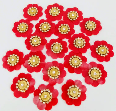 5 Red Floral Applique, Sequins and Rhinestone Appliques, Headband Applique